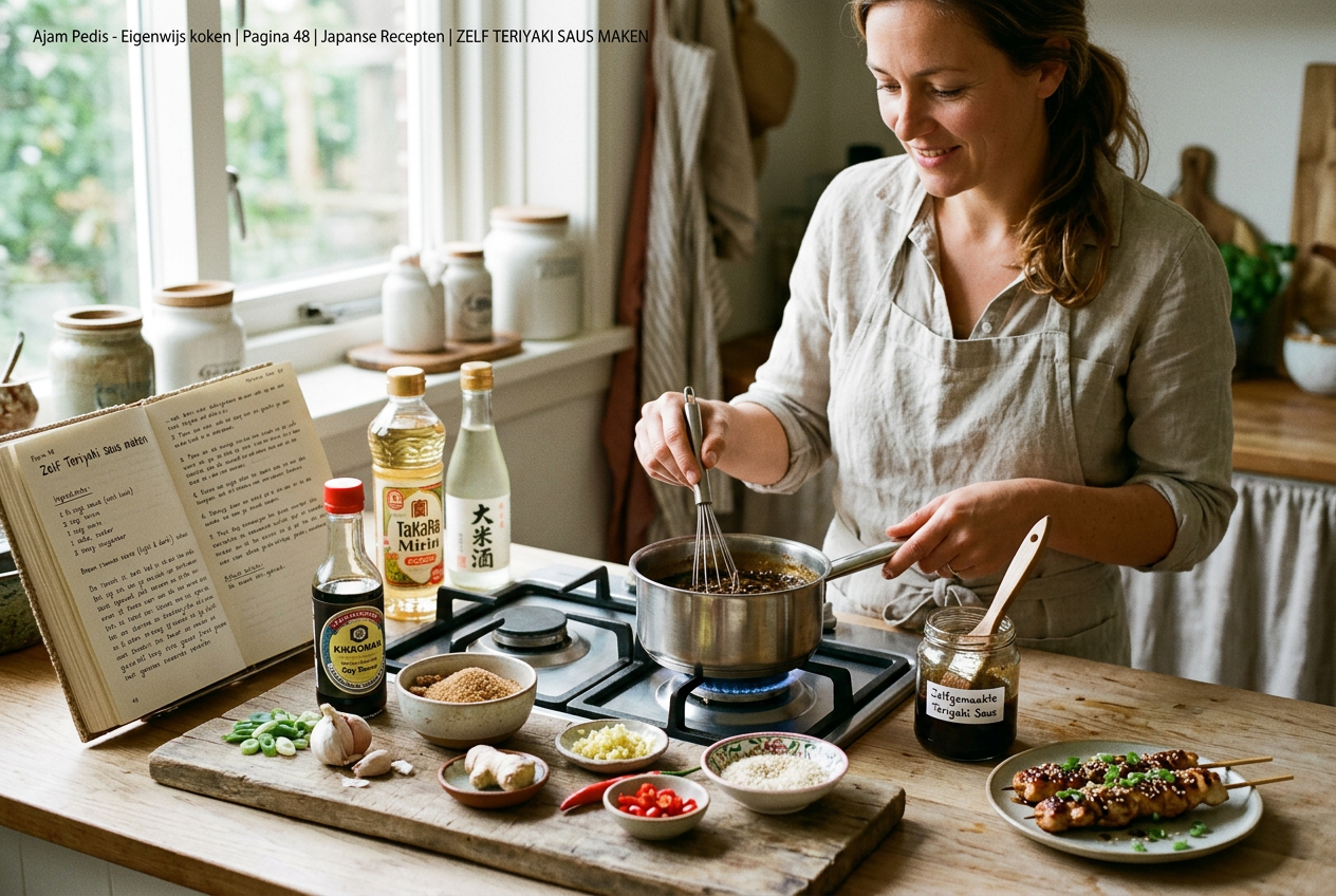 Page: Ajam Pedis - Eigenwijs koken. Slot: zelf teriyaki saus maken. Context: Japanse recepten Zelf t